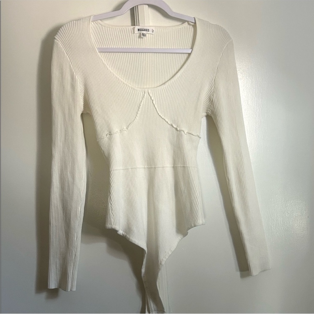 Missguided Cream Ribbed Bodysuit - Picture 2 of 5